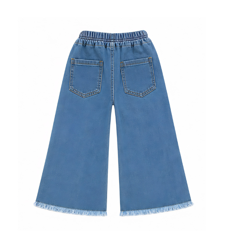 Blue Flower Embroidered Flared Denim
