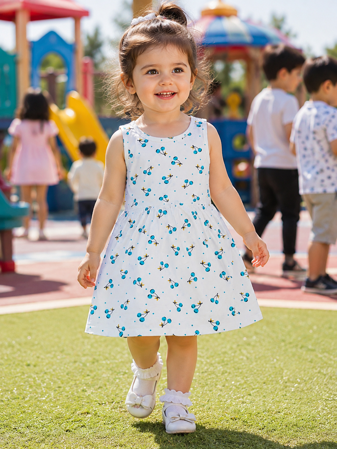 Teal Cherry Print Frock