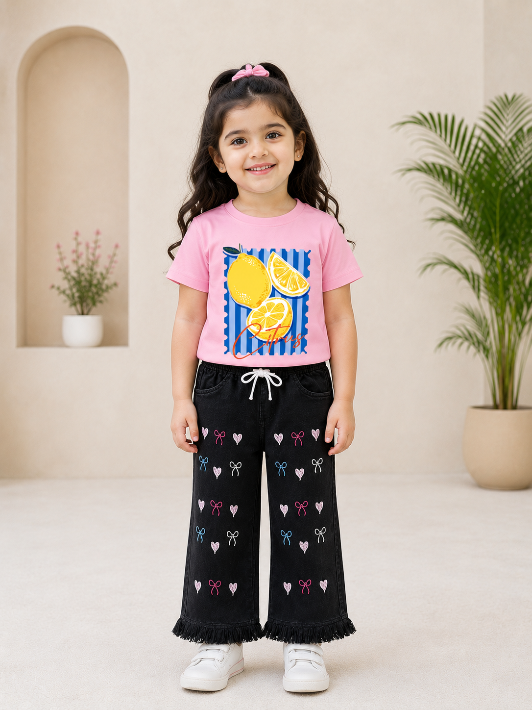 Black Embroidered Flared Denims