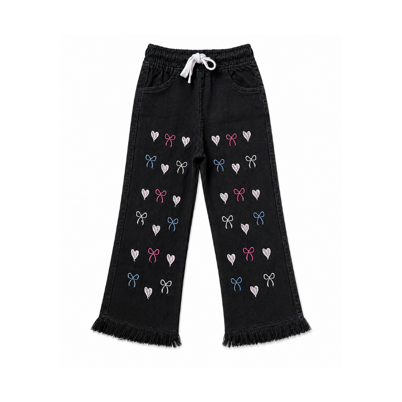 Black Embroidered Flared Denims